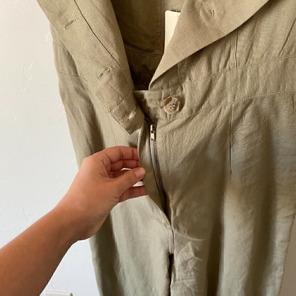 JAPNA Flax Linen Blend Belted Wide Leg Jumpsuit Sage Green Utility NWT Medium - Picture 6 of 8